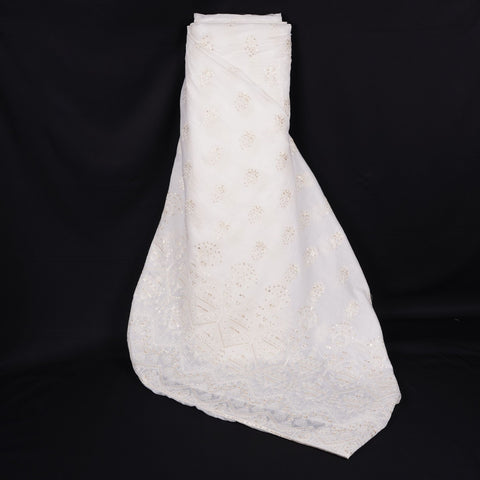White Dyeable Geometric sequins embroidery Mul Chanderi Fabric SNTF-31867