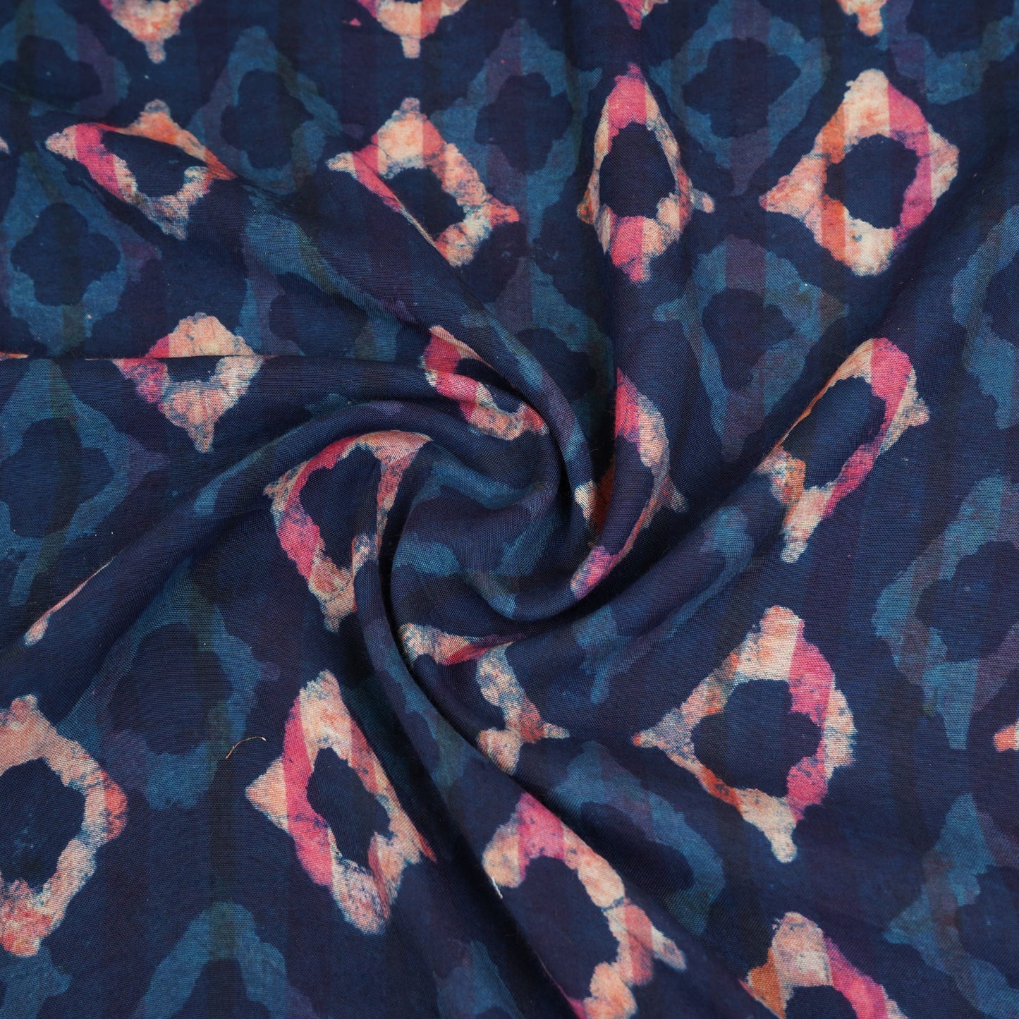 Indigo & White Geomatrical Print Cotton Fabric MFR-29870