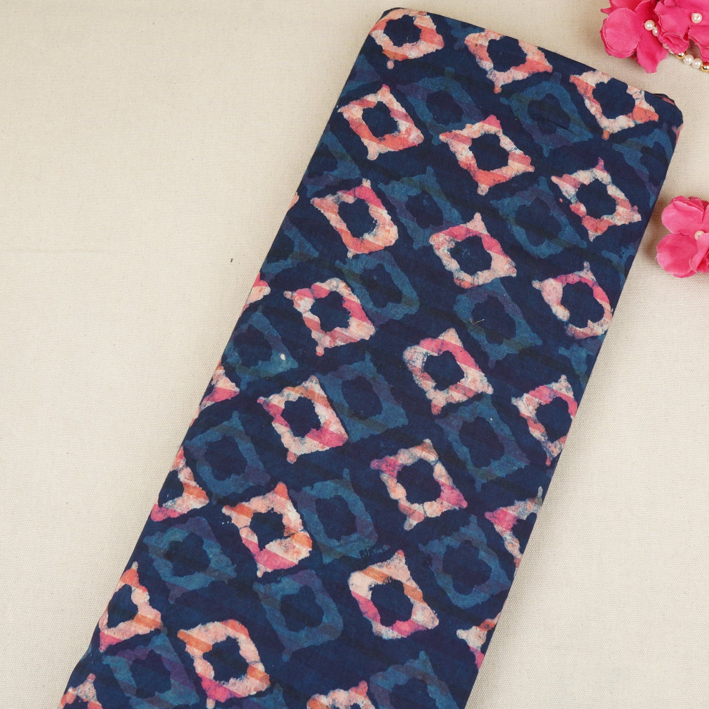 Indigo & White Geomatrical Print Cotton Fabric MFR-29870