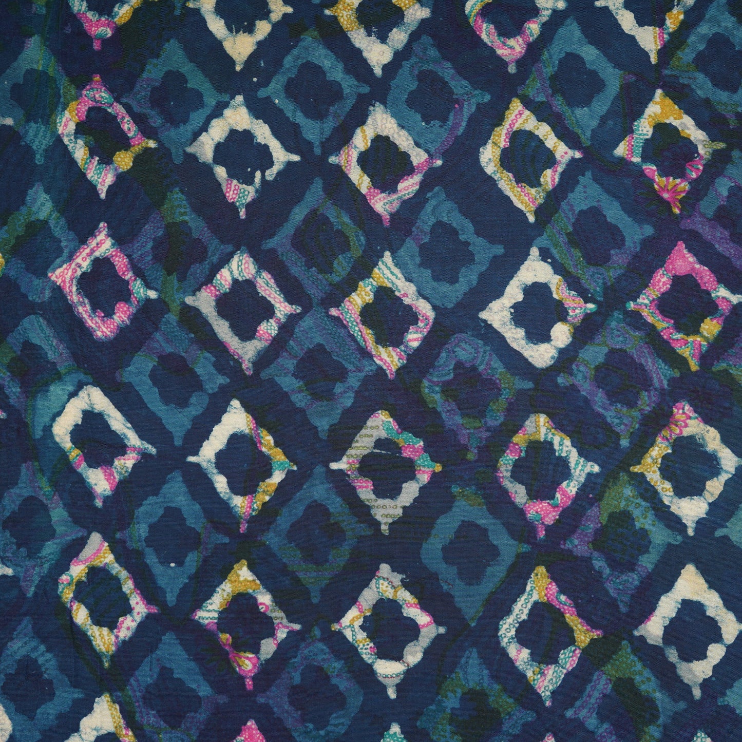 Indigo & White Geomatrical Print Cotton Fabric MFR-29865