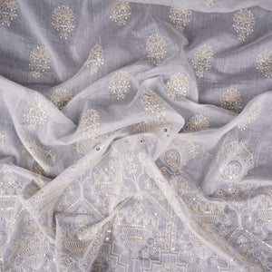 White Dyeable Geometric sequins embroidery Mul Chanderi Fabric SNTF-31867 - TradeUNO
