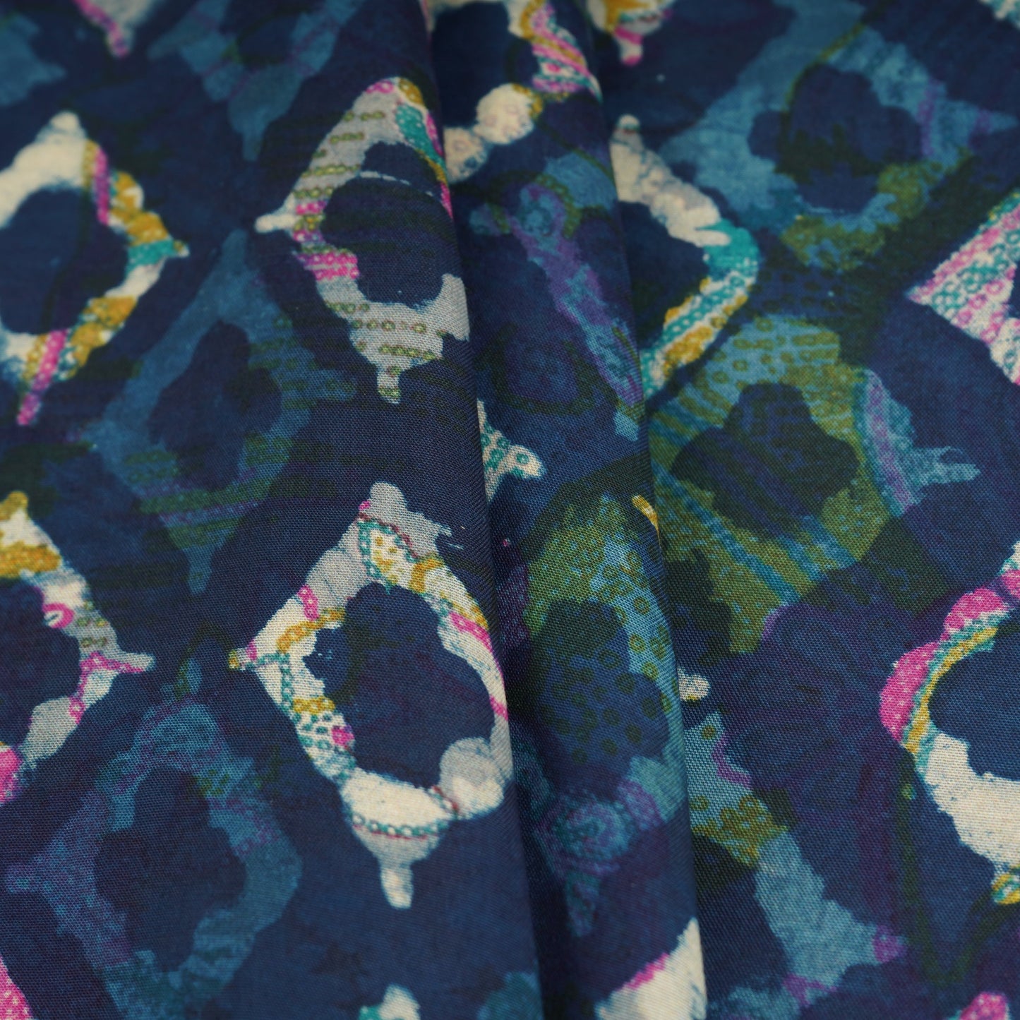 Indigo & White Geomatrical Print Cotton Fabric MFR-29865