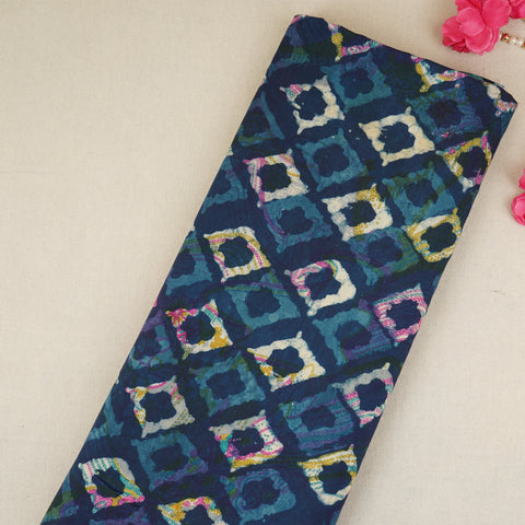 Indigo & White Geomatrical Print Cotton Fabric MFR-29865