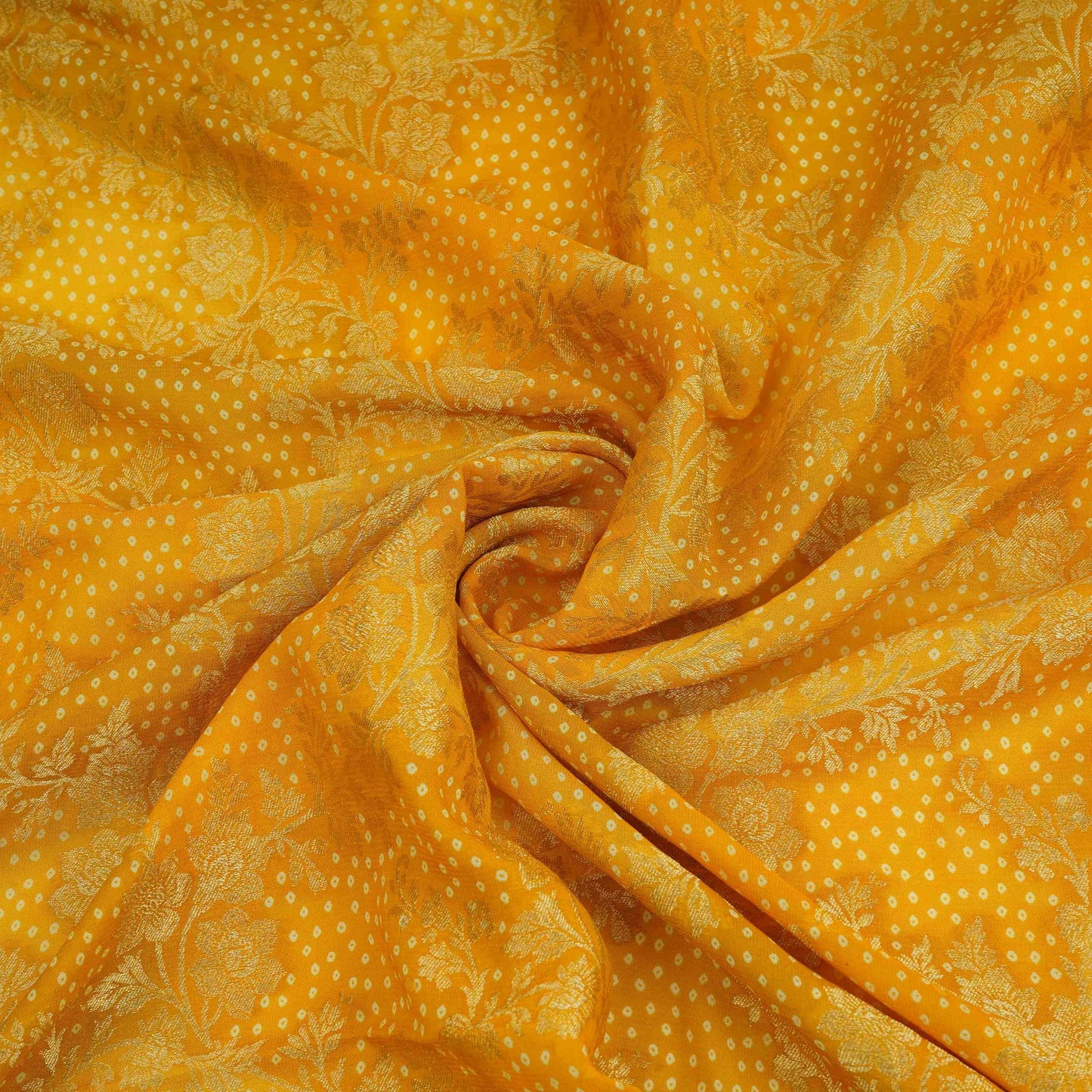 Mustard Bandhani floral Georgette Jaal Fabric MTI-31547