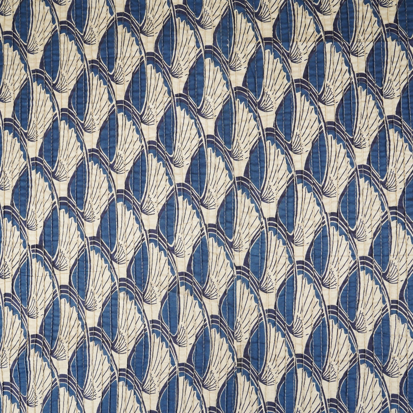 White with Blue Batik Print Pintuck Cotton Fabric MFR-29827