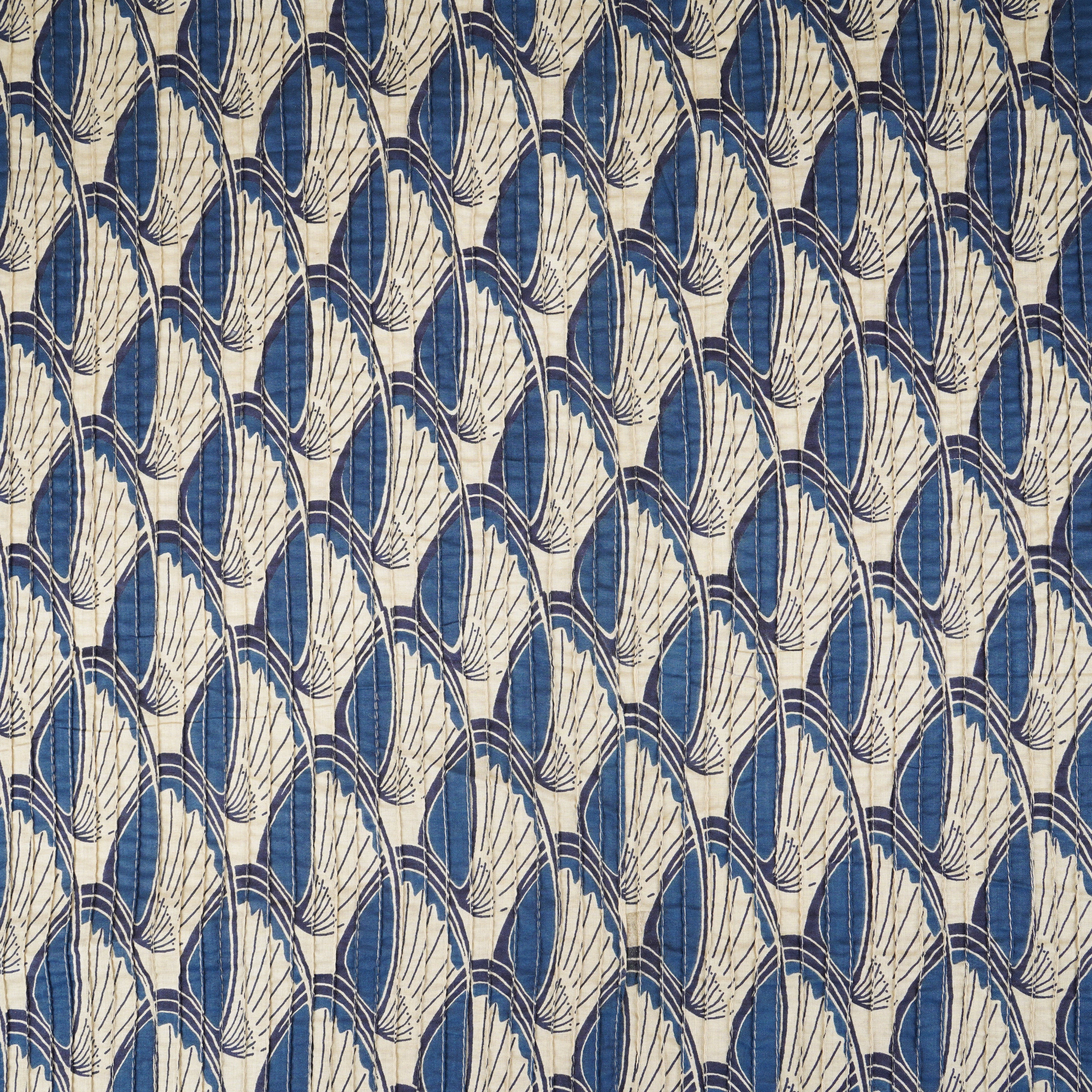 White with Blue Batik Print Pintuck Cotton Fabric MFR-29827 - TradeUNO