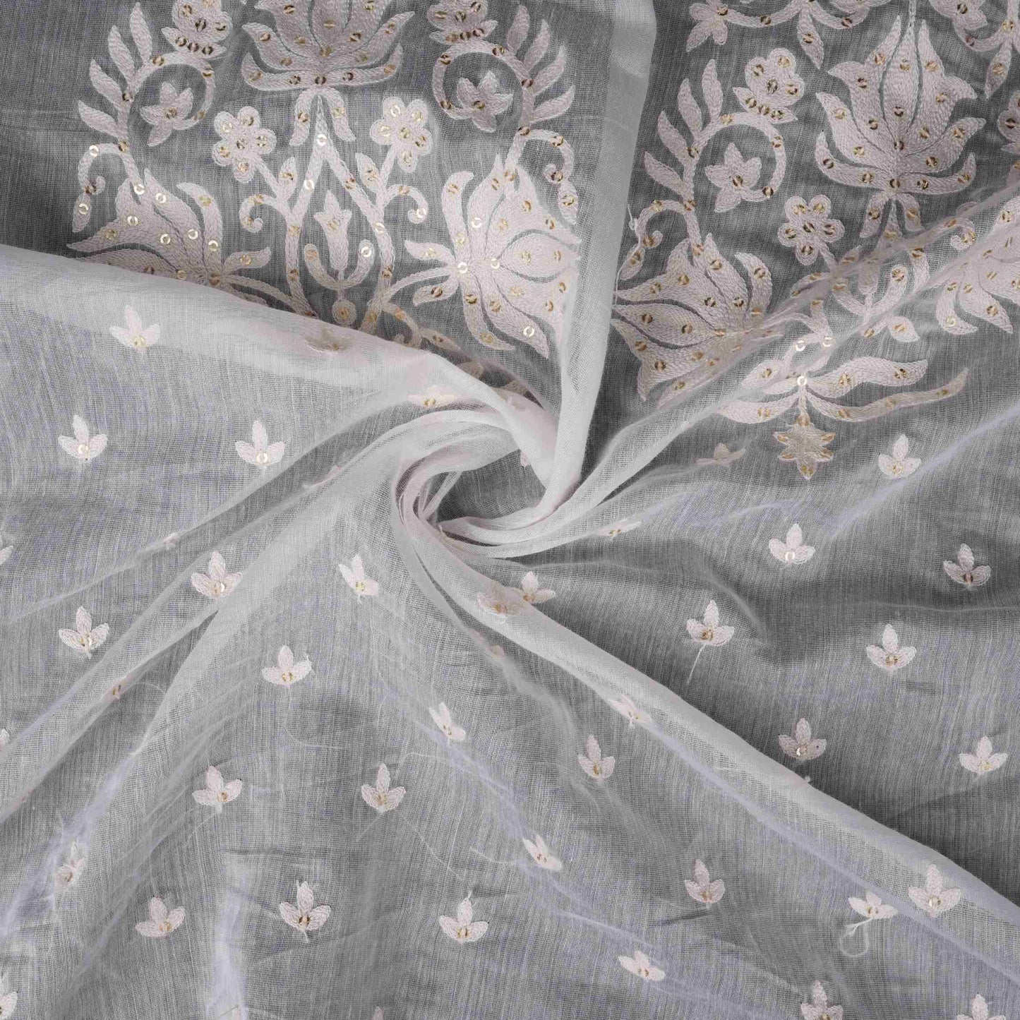White Dyeable Chikankari embroidery Mul Chanderi Fabric SNTF-31869