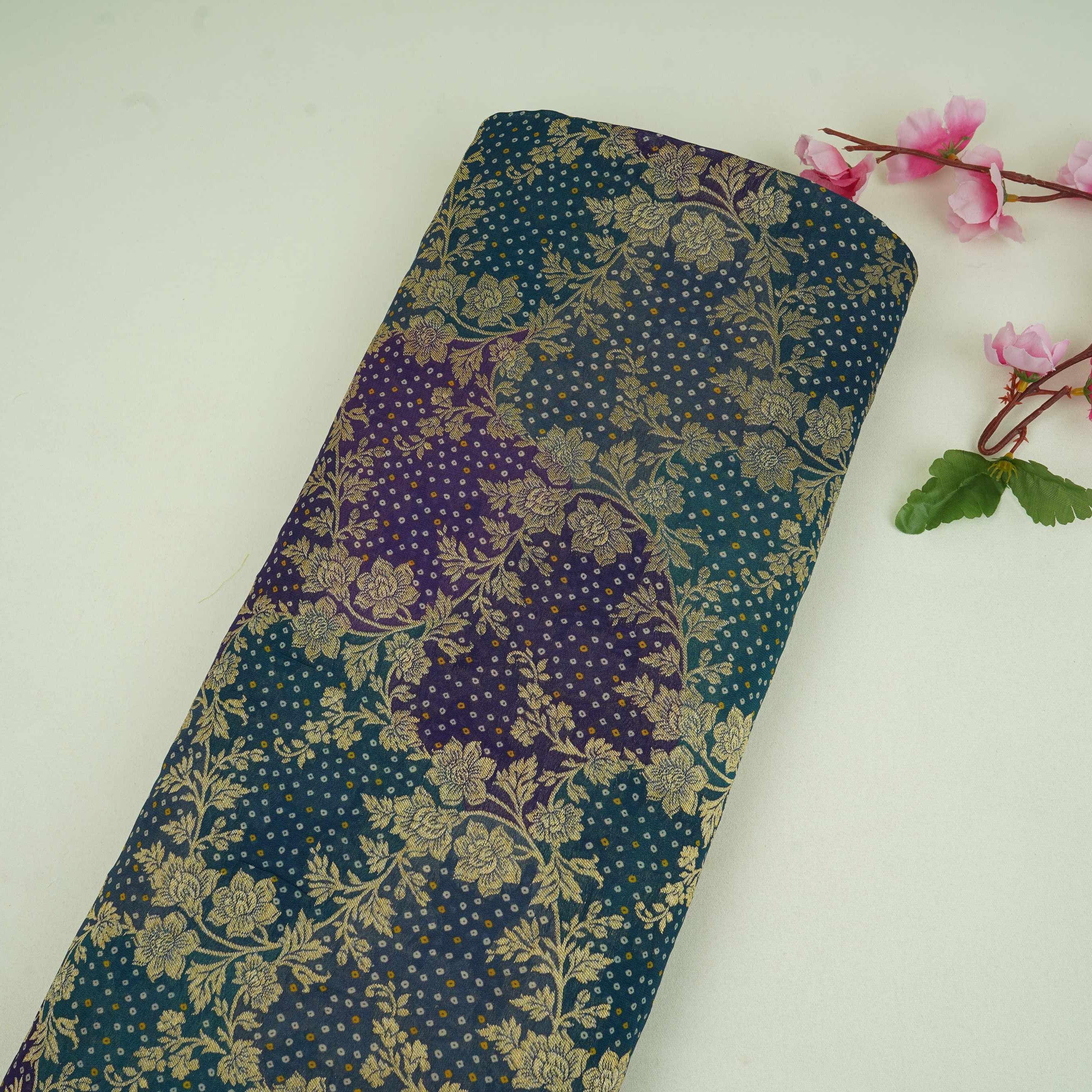 Purple Bandhani floral Georgette Jaal Fabric MTI-31546 - TradeUNO
