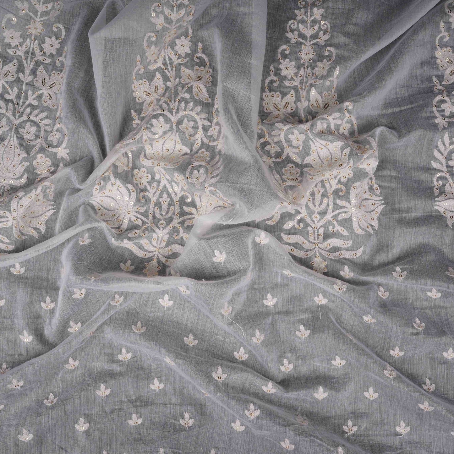 White Dyeable Chikankari embroidery Mul Chanderi Fabric SNTF-31869