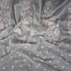 White Dyeable Chikankari embroidery Mul Chanderi Fabric SNTF-31869 - TradeUNO