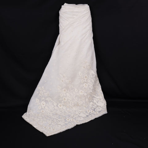 White Dyeable jaal embroidery Mul Chanderi Fabric SNTF-31866