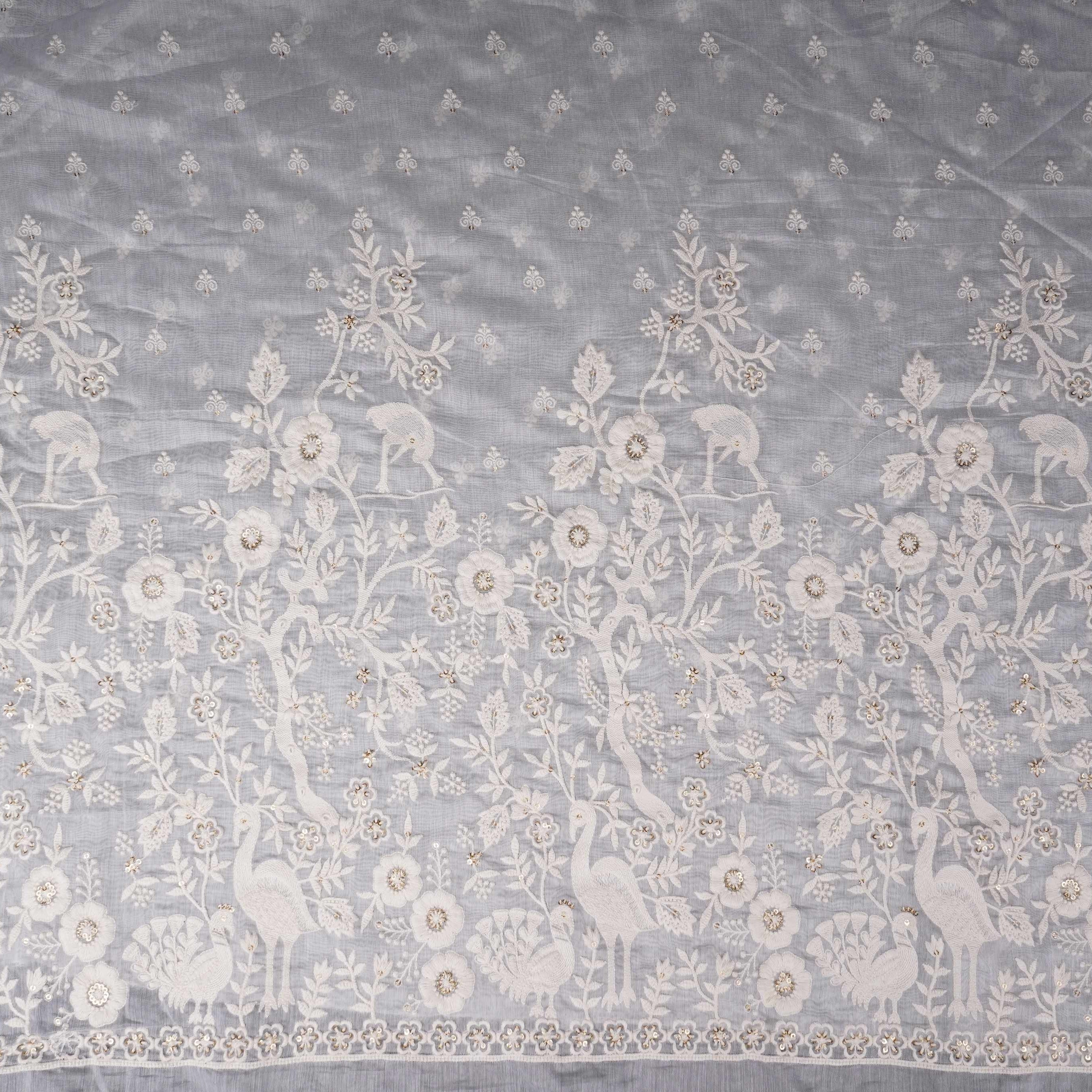 White Dyeable jaal embroidery Mul Chanderi Fabric SNTF-31866 - TradeUNO