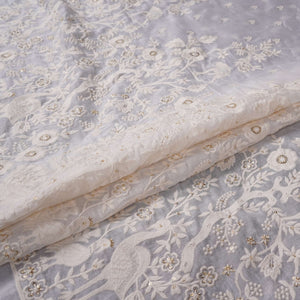 White Dyeable jaal embroidery Mul Chanderi Fabric SNTF-31866 - TradeUNO