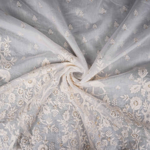White Dyeable jaal embroidery Mul Chanderi Fabric SNTF-31866 - TradeUNO