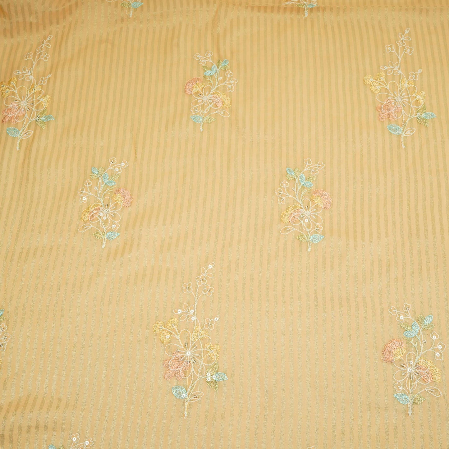 Rust Orange Zari Stripes floral thread embroidery Malai Chanderi Fabric VFS-31543