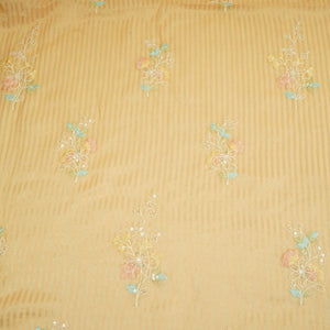Rust Orange Zari Stripes floral thread embroidery Malai Chanderi Fabric VFS-31543 - TradeUNO