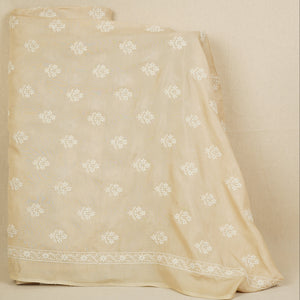 Beige Floral Embroidery Dyeable Dola Silk Fabric VI-30068 - TradeUNO