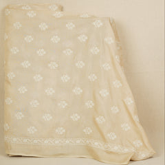 Beige Floral Embroidery Dyeable Dola Silk Fabric VI-30068