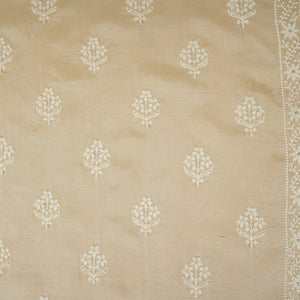 Beige Floral Embroidery Dyeable Dola Silk Fabric VI-30068 - TradeUNO