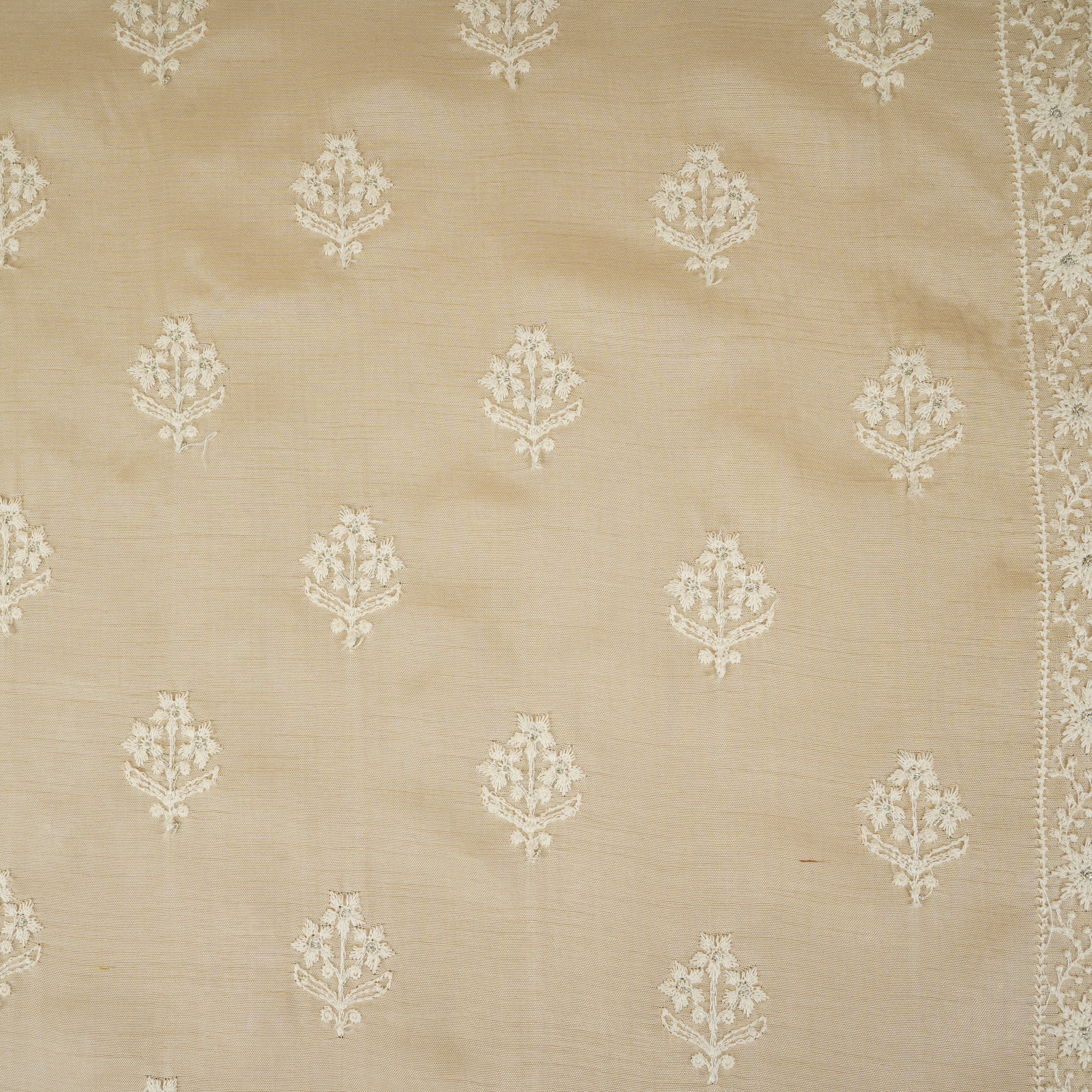 Beige Floral Embroidery Dyeable Dola Silk Fabric VI-30068 - TradeUNO