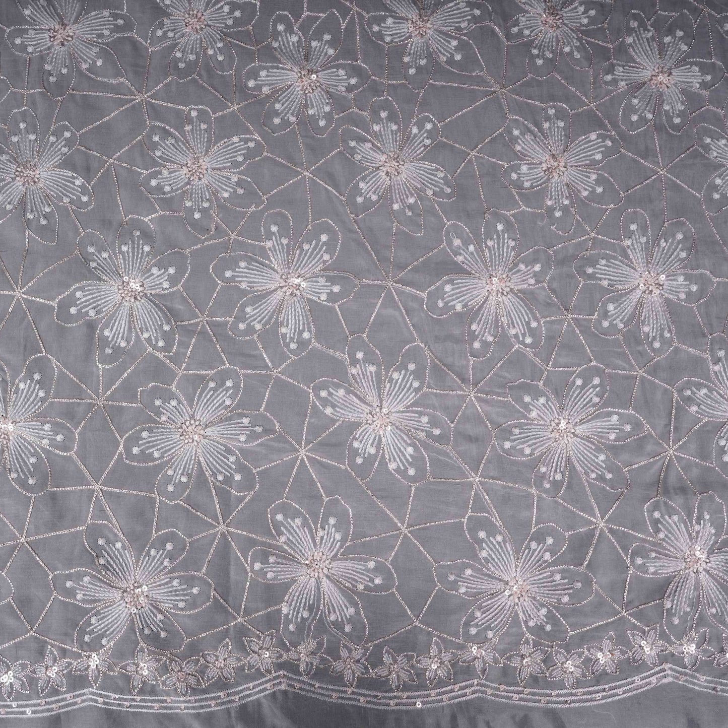 Off White floral Jaal embroidery Tissue Organza Fabric VFS-31694