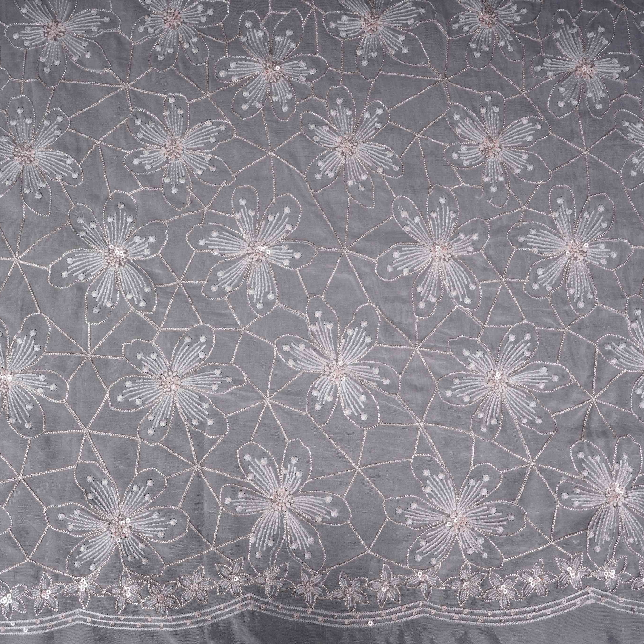 Off White floral Jaal embroidery Tissue Organza Fabric VFS-31694 - TradeUNO