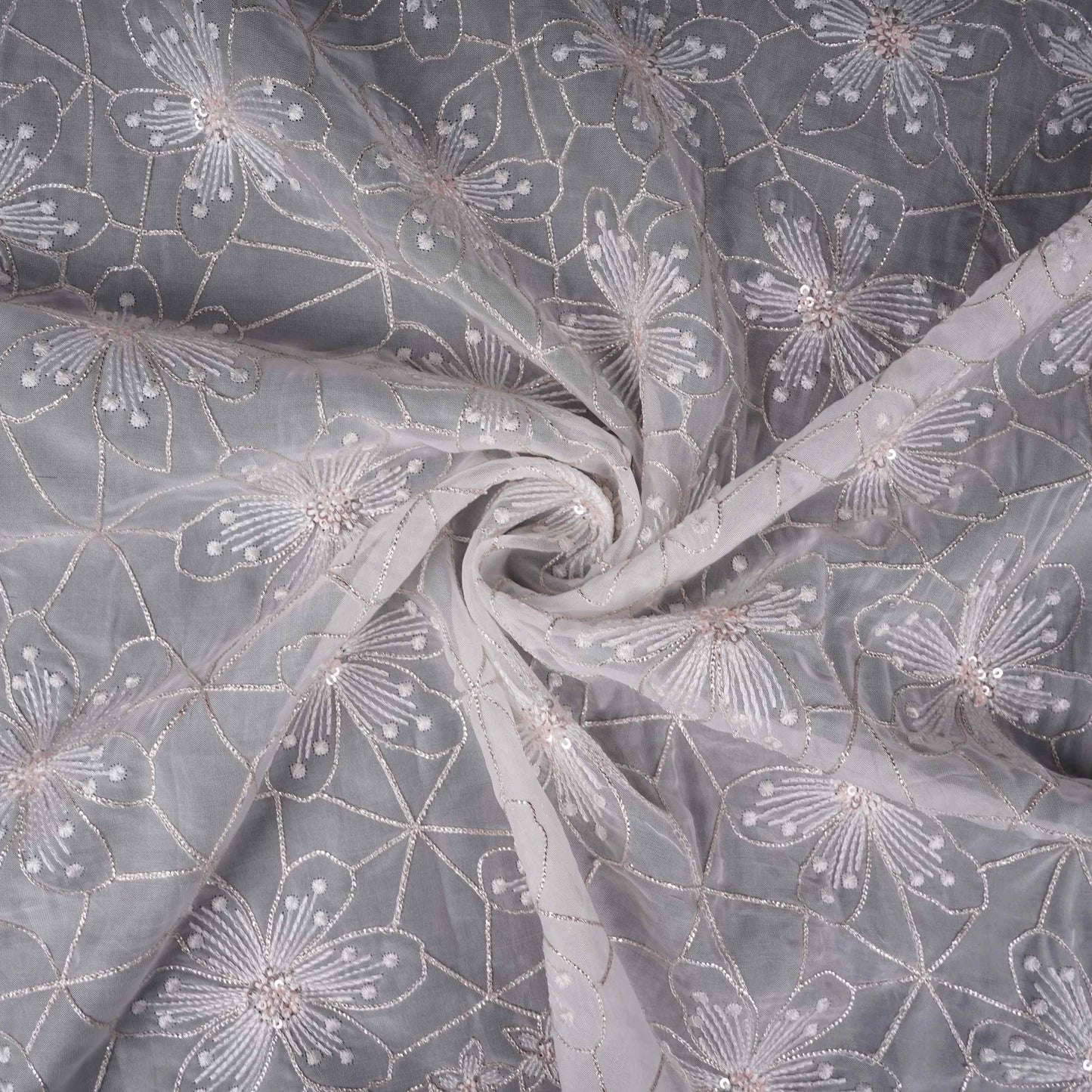 Off White floral Jaal embroidery Tissue Organza Fabric VFS-31694