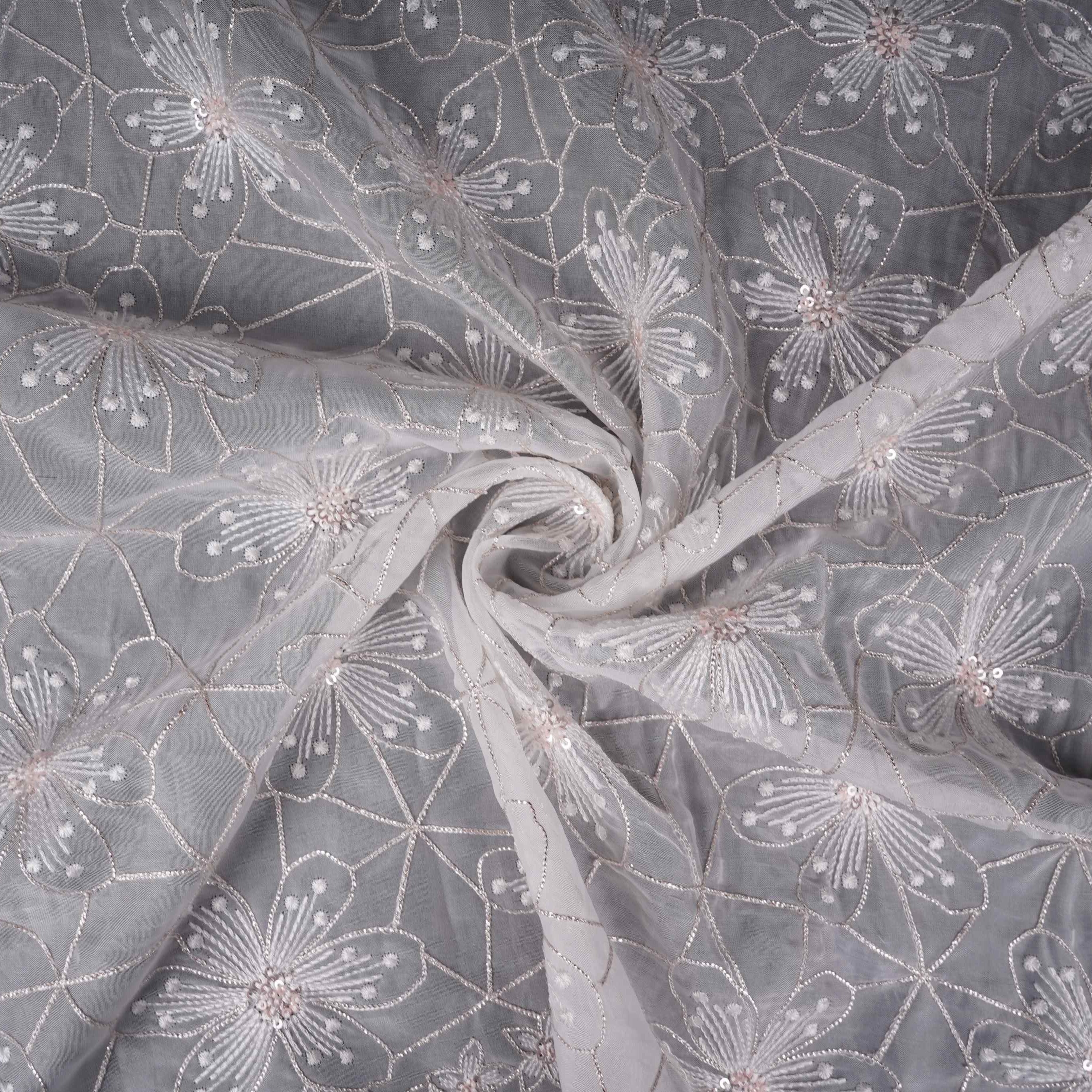 Off White floral Jaal embroidery Tissue Organza Fabric VFS-31694 - TradeUNO