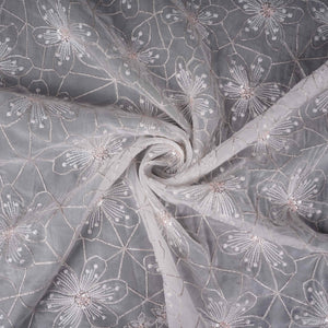 Off White floral Jaal embroidery Tissue Organza Fabric VFS-31694 - TradeUNO