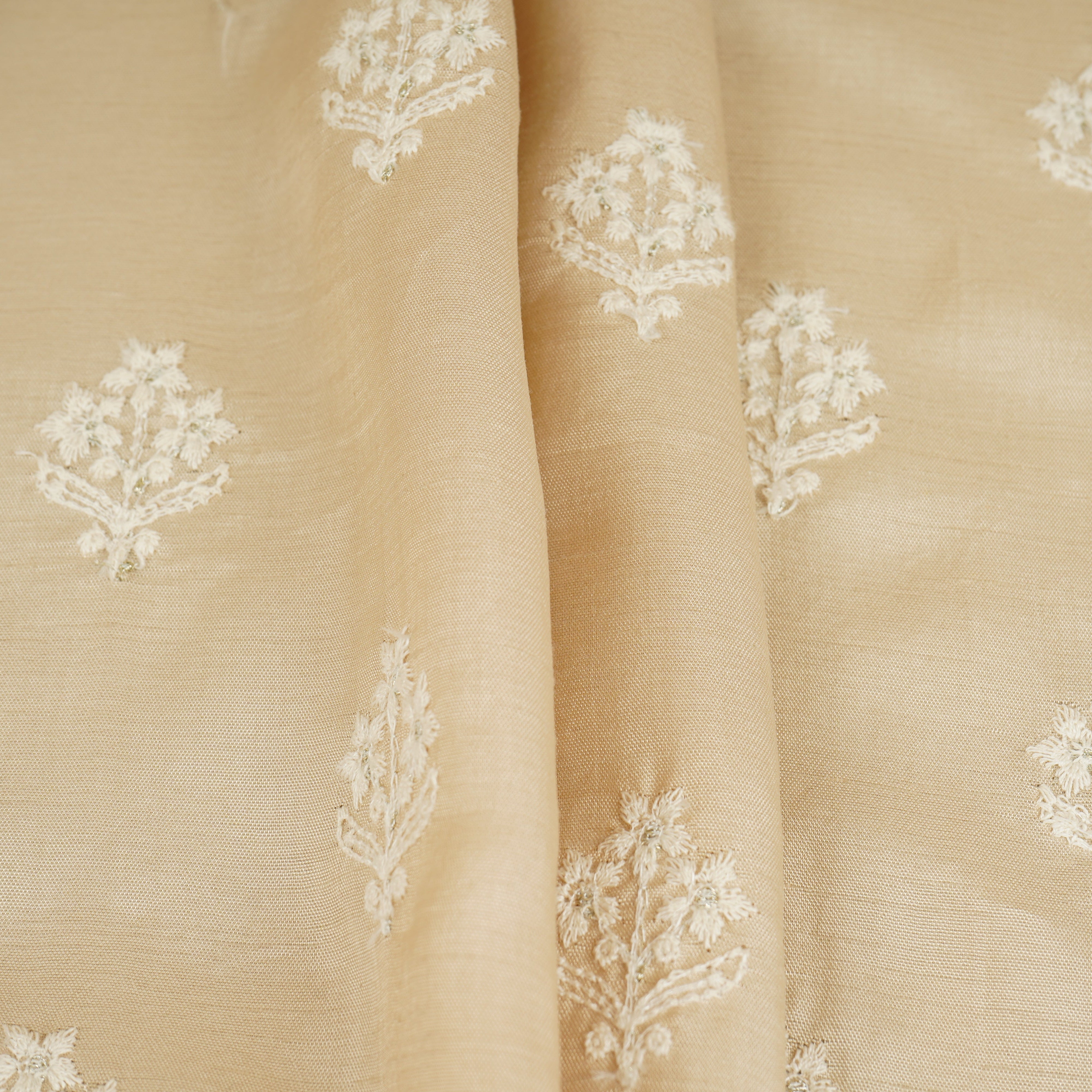 Beige Floral Embroidery Dyeable Dola Silk Fabric VI-30068 - TradeUNO