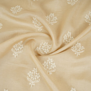 Beige Floral Embroidery Dyeable Dola Silk Fabric VI-30068 - TradeUNO