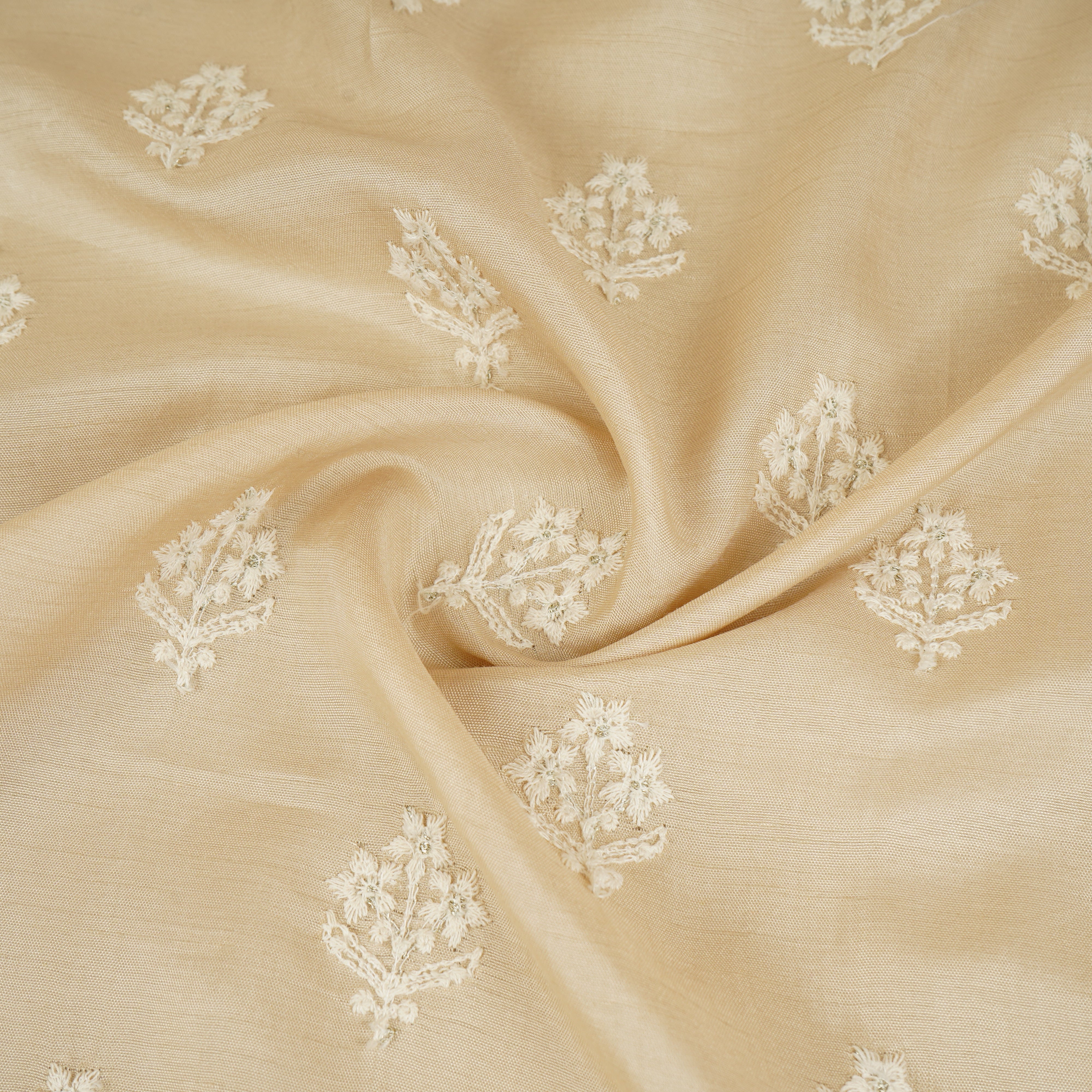 Beige Floral Embroidery Dyeable Dola Silk Fabric VI-30068 - TradeUNO