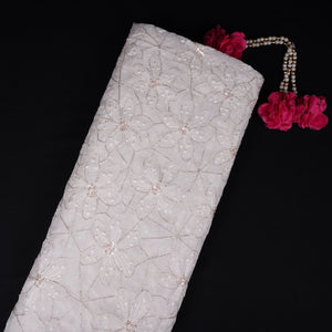Off White floral Jaal embroidery Tissue Organza Fabric VFS-31694 - TradeUNO