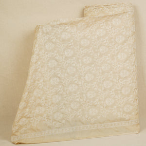 Beige Floral Embroidery Dyeable Dola Silk Fabric VI-30070 - TradeUNO