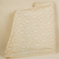 Beige Floral Embroidery Dyeable Dola Silk Fabric VI-30070
