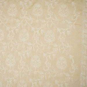 Beige Floral Embroidery Dyeable Dola Silk Fabric VI-30070 - TradeUNO