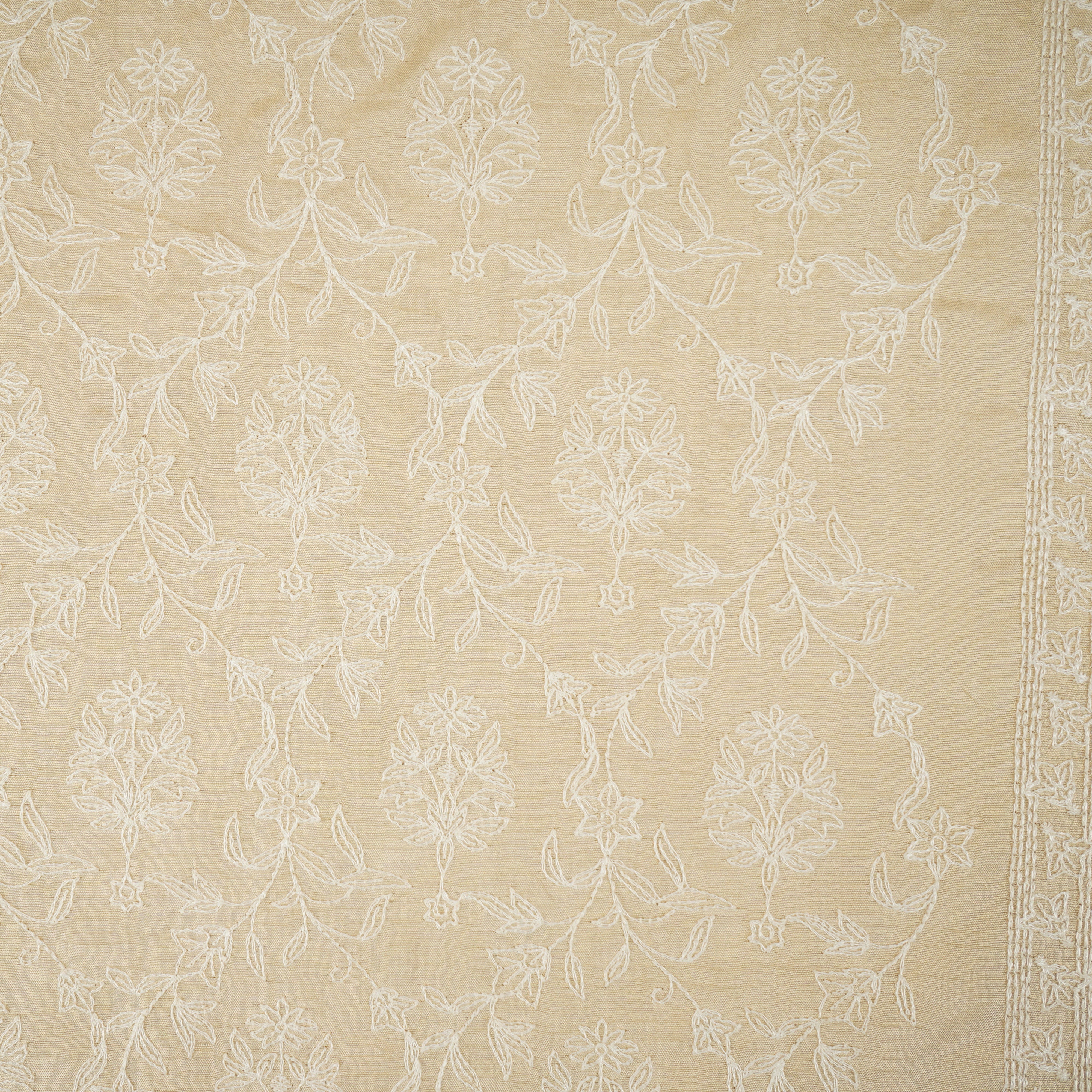 Beige Floral Embroidery Dyeable Dola Silk Fabric VI-30070 - TradeUNO
