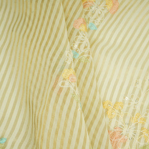 Cream Zari Stripes floral thread embroidery Malai Chanderi Fabric VFS-31541 - TradeUNO
