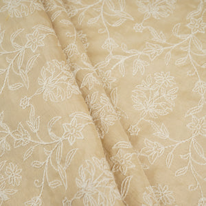 Beige Floral Embroidery Dyeable Dola Silk Fabric VI-30070 - TradeUNO
