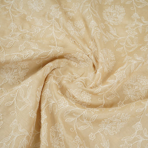 Beige Floral Embroidery Dyeable Dola Silk Fabric VI-30070 - TradeUNO