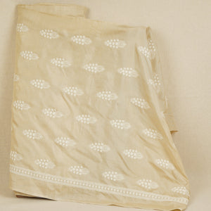 Beige Floral Embroidery Dyeable Dola Silk Fabric VI-30069 - TradeUNO
