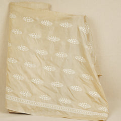 Beige Floral Embroidery Dyeable Dola Silk Fabric VI-30069