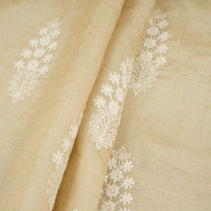 Beige Floral Embroidery Dyeable Dola Silk Fabric VI-30069 - TradeUNO