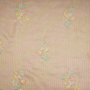 Dusty Rose Zari Stripes floral thread embroidery Malai Chanderi Fabric VFS-31540 - TradeUNO