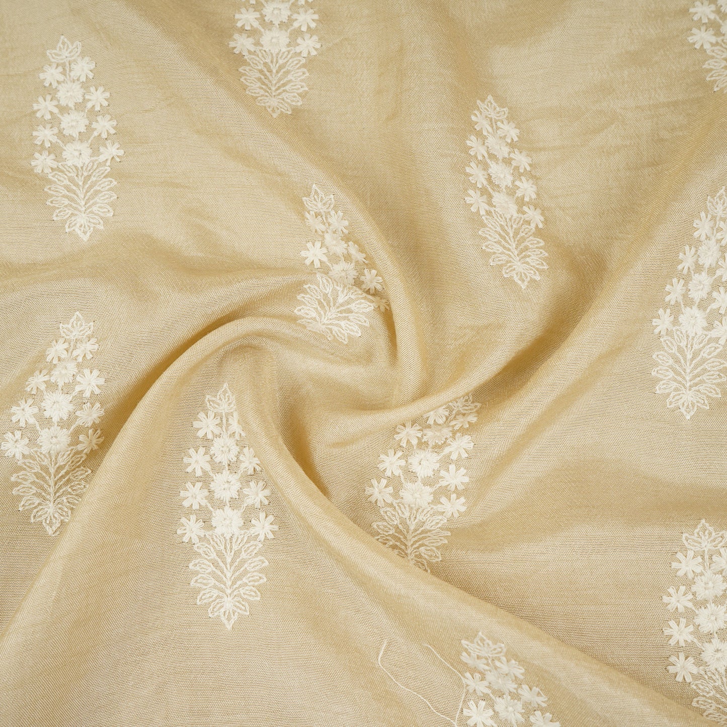 Beige Floral Embroidery Dyeable Dola Silk Fabric VI-30069