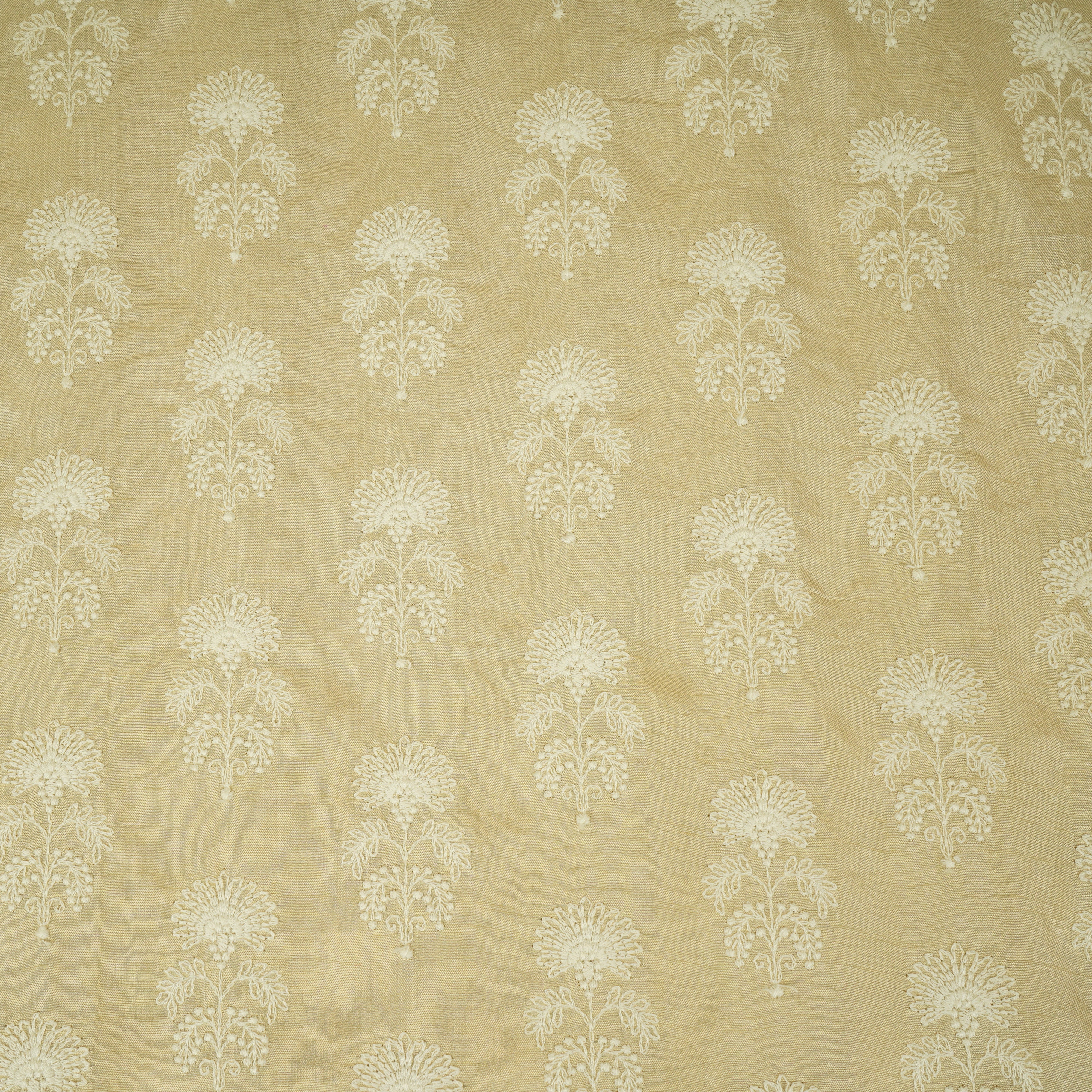 Beige Floral Embroidery Dyeable Dola Silk Fabric VI-30067 - TradeUNO