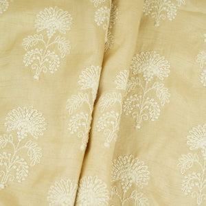 Beige Floral Embroidery Dyeable Dola Silk Fabric VI-30067 - TradeUNO