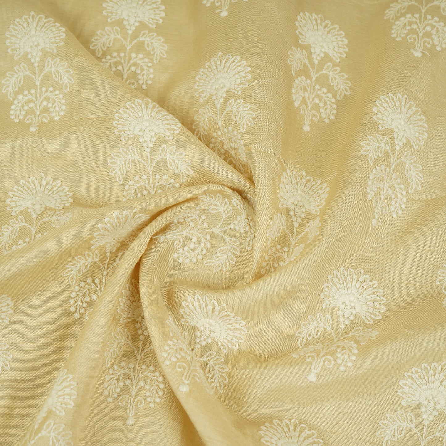 Beige Floral Embroidery Dyeable Dola Silk Fabric VI-30067