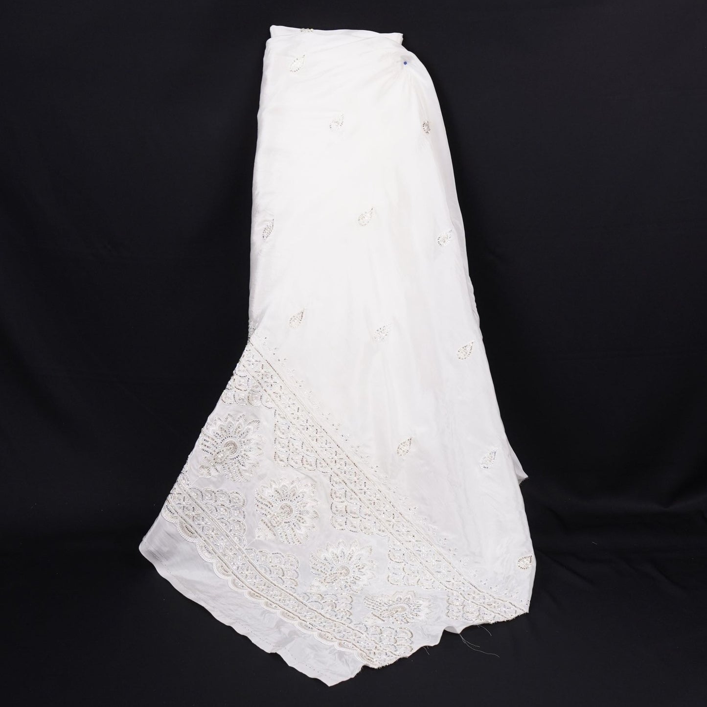 White Dyeable Pearl Cutdana embroidery Crepe Fabric VFS-31685