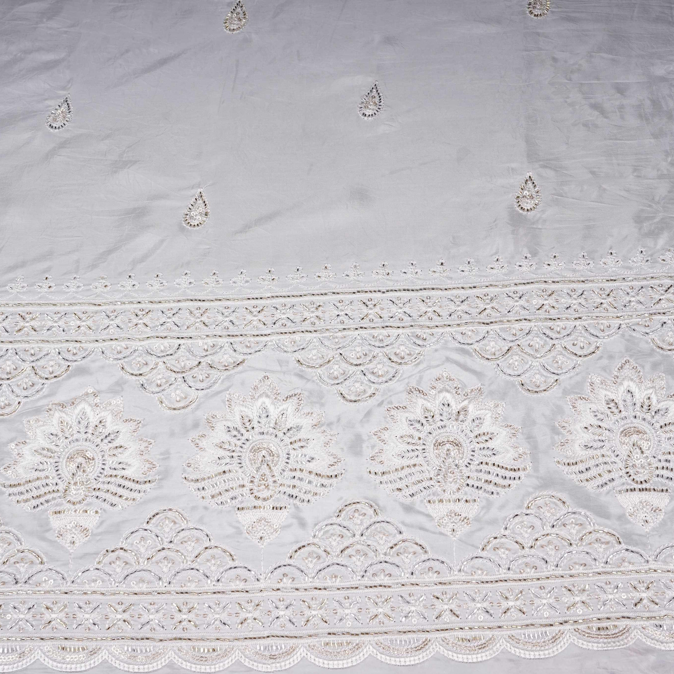 White Dyeable Pearl Cutdana embroidery Crepe Fabric VFS-31685 - TradeUNO